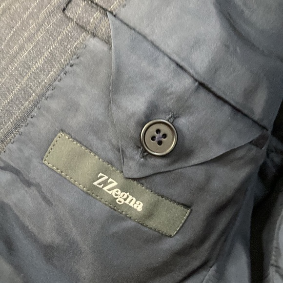 Z Zegna Suit Mens 38R 34 x 30 Gray Blue Pinstripe Wool 2 Piece Blazer Pants - Picture 14 of 16